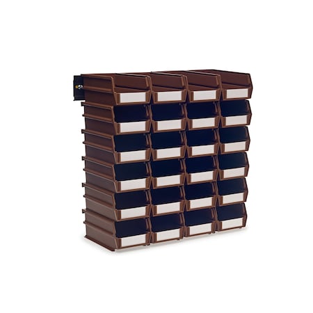Triton Products Wall Storage Unit W/ (24) 7-3/8" L x 4-1/8" W x 3" H Brown Bins & Wall Mount Rails 3-220BRWS